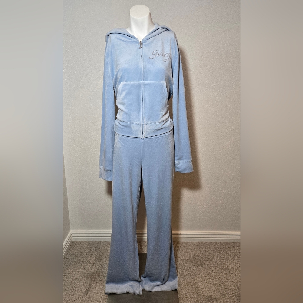 Juicy Couture Velour Tracksuit Baby Blue With Rhinestones Large